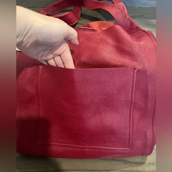 NWT Zara Red Leather Shopper Tote Bag - Picture 4 of 17